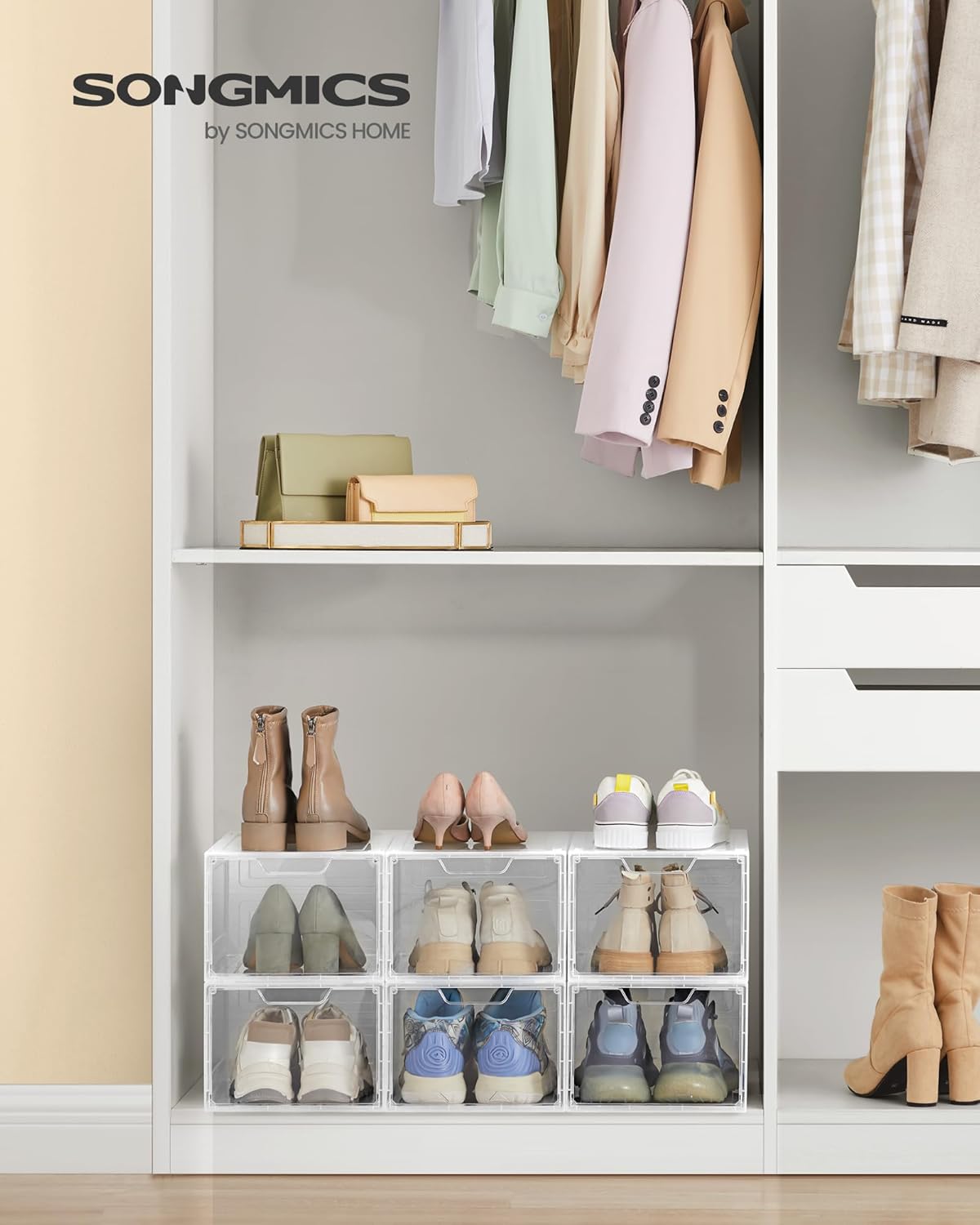 Schuh-Organizer Boxen-Set (6 Stück, stapelbar), Transparentes Weiss 6