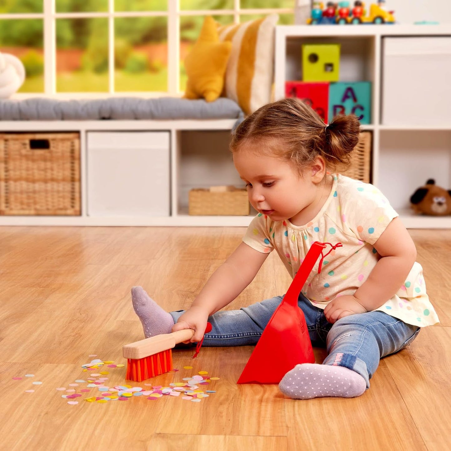 Kinder Holz Reinigungsset mit Besen & Zubehör, Reinigungsset aus Holz