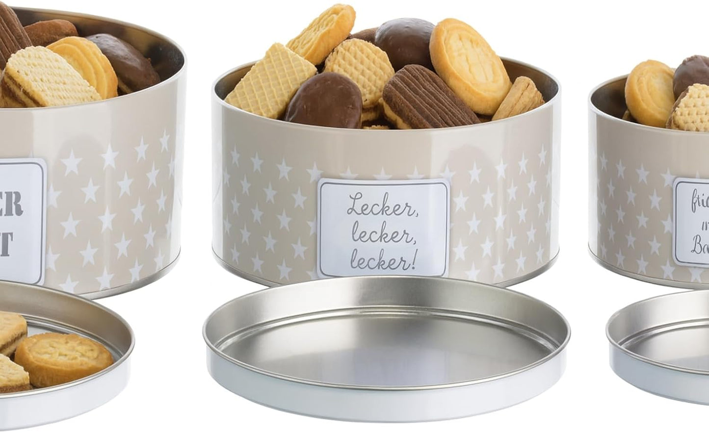 3er-Set Stapelbare Plätzchendosen, Sterne Grau/Beige