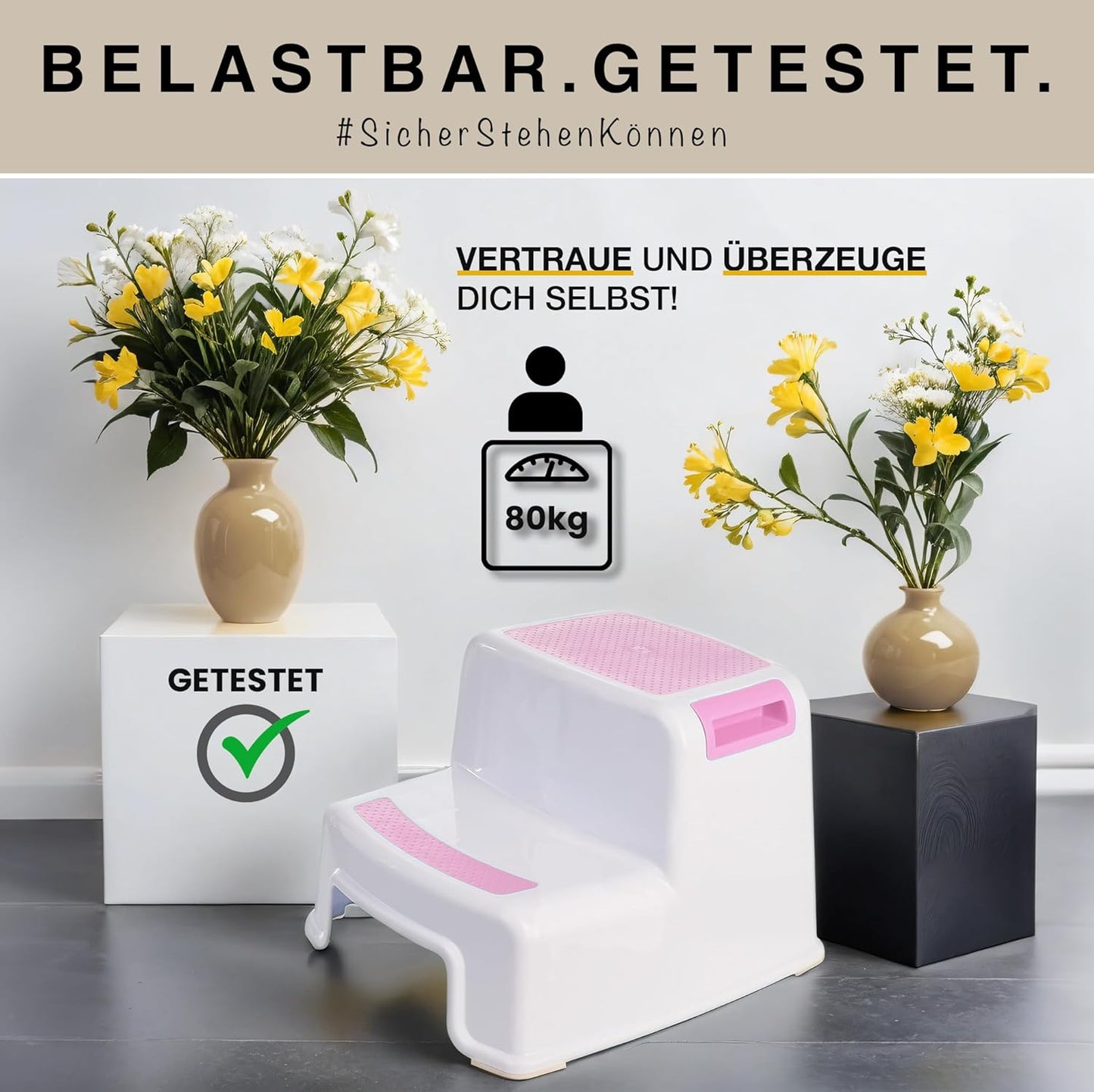 Zweistufiger Tritthocker für Kinder, Rosa