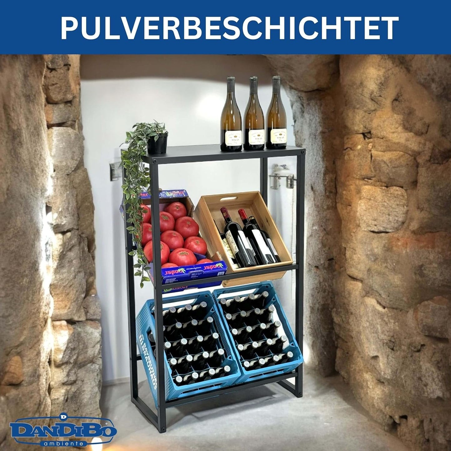 Getränkekistenregal mit Ablage für 4 Kisten, 4 Kisten Breite 69 cm