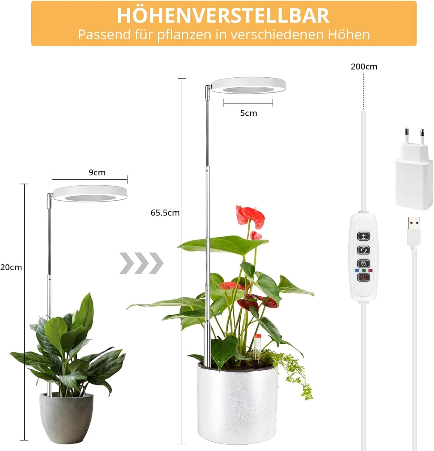 LED Pflanzenlampe Vollspektrum mit Timer und Dimmfunktion, Kleine Halo Pflanzenlampe 1 Packung