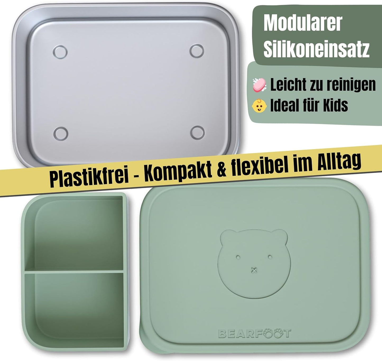Brotdose mit Silikondeckel, Grün 700ml