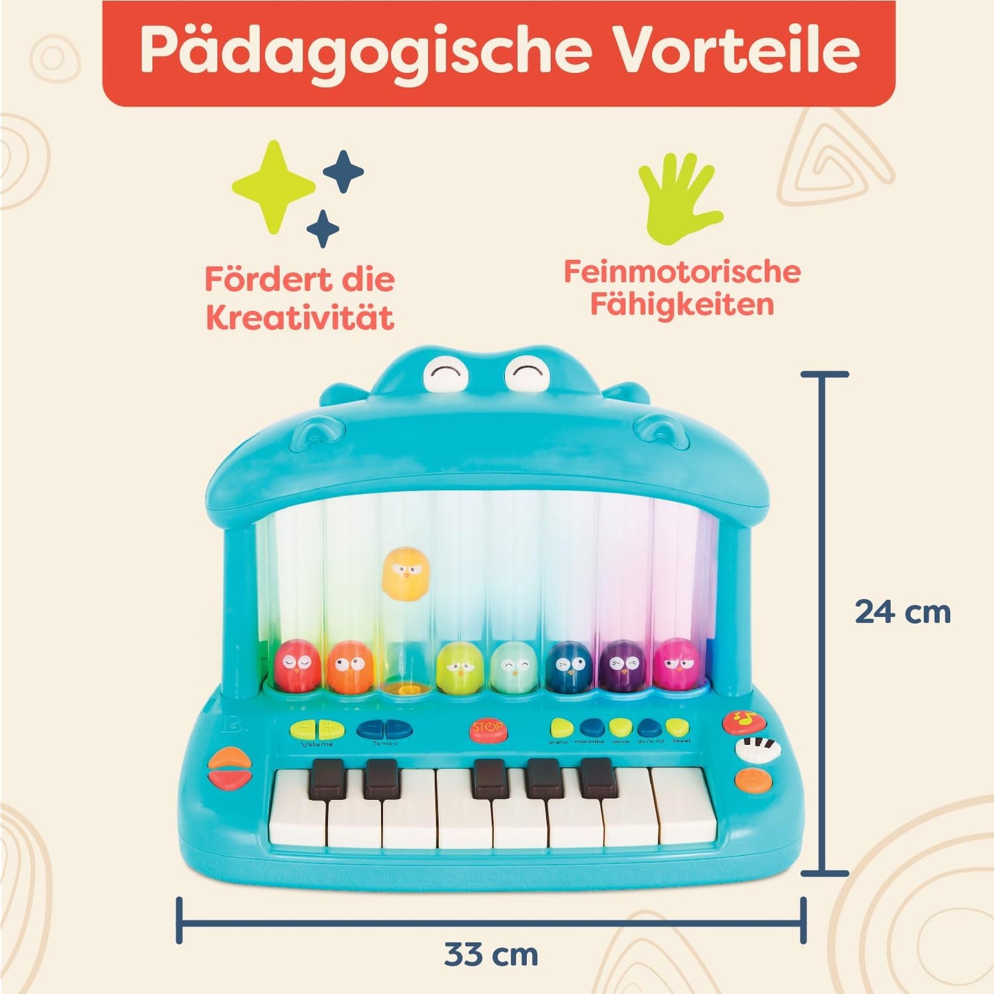 Hippo Spielzeugkeyboard mit Lichtern und Liedern, Hippo Keyboard