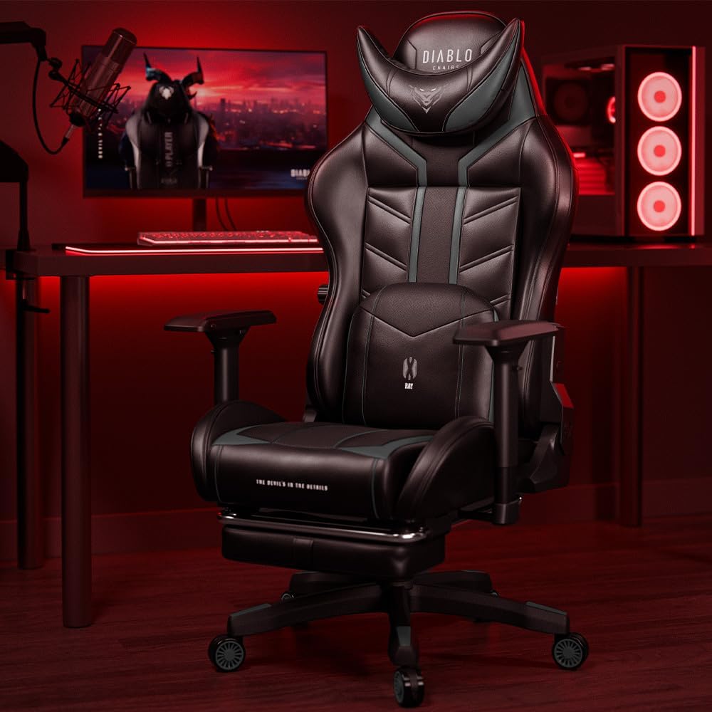 X-Ray Gaming Stuhl mit 4D-Armlehnen & Wippfunktion, Schwarz-grau Normal (L)