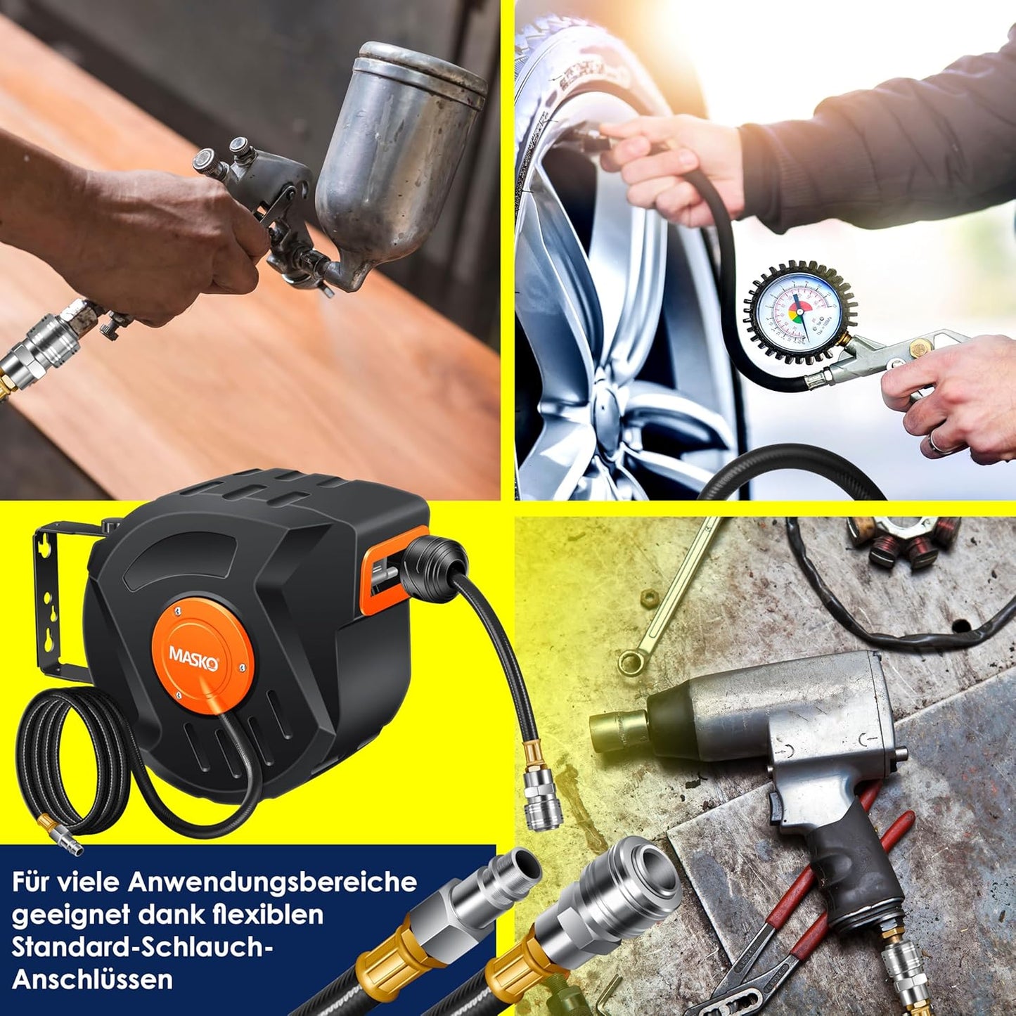 Automatik Druckluftschlauch Aufroller, 10 m Orange / Schwarz