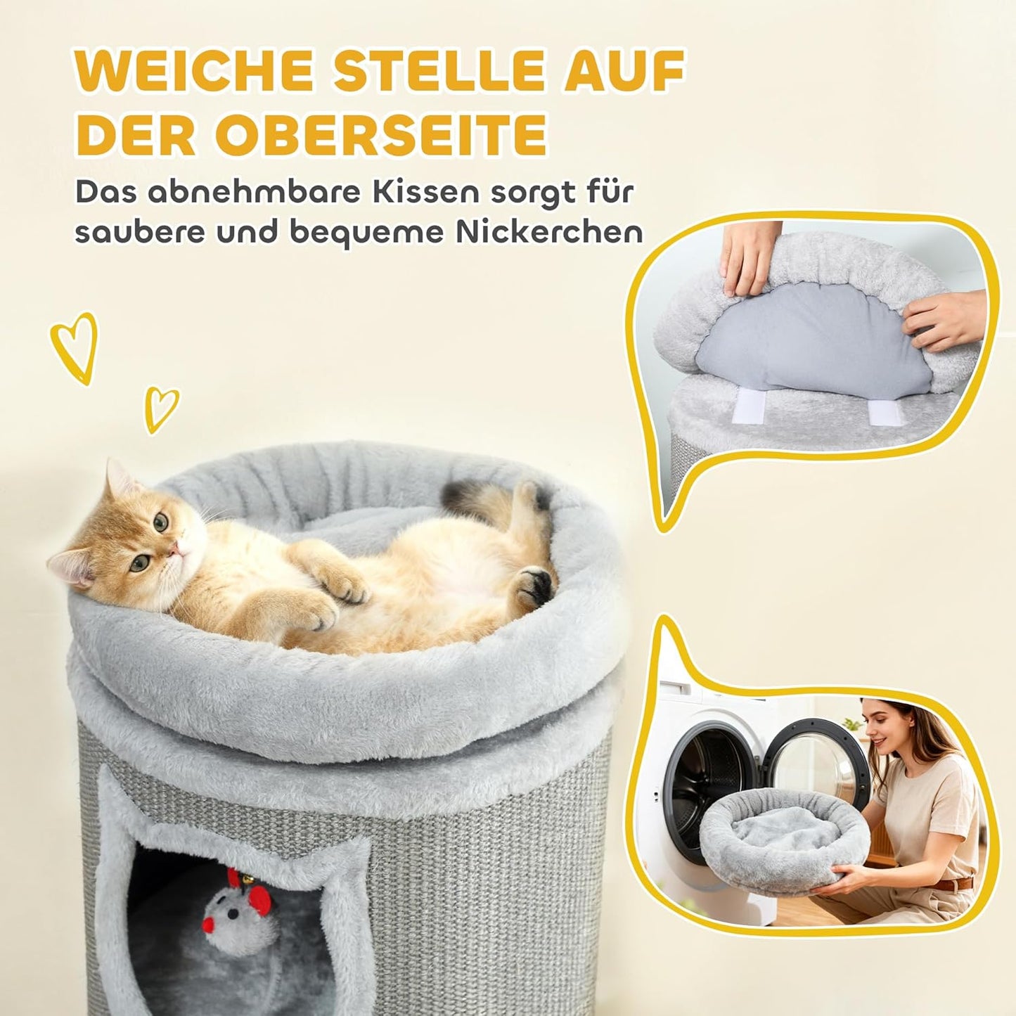 Kratztonne mit Plüschbett und Höhlen, Grau