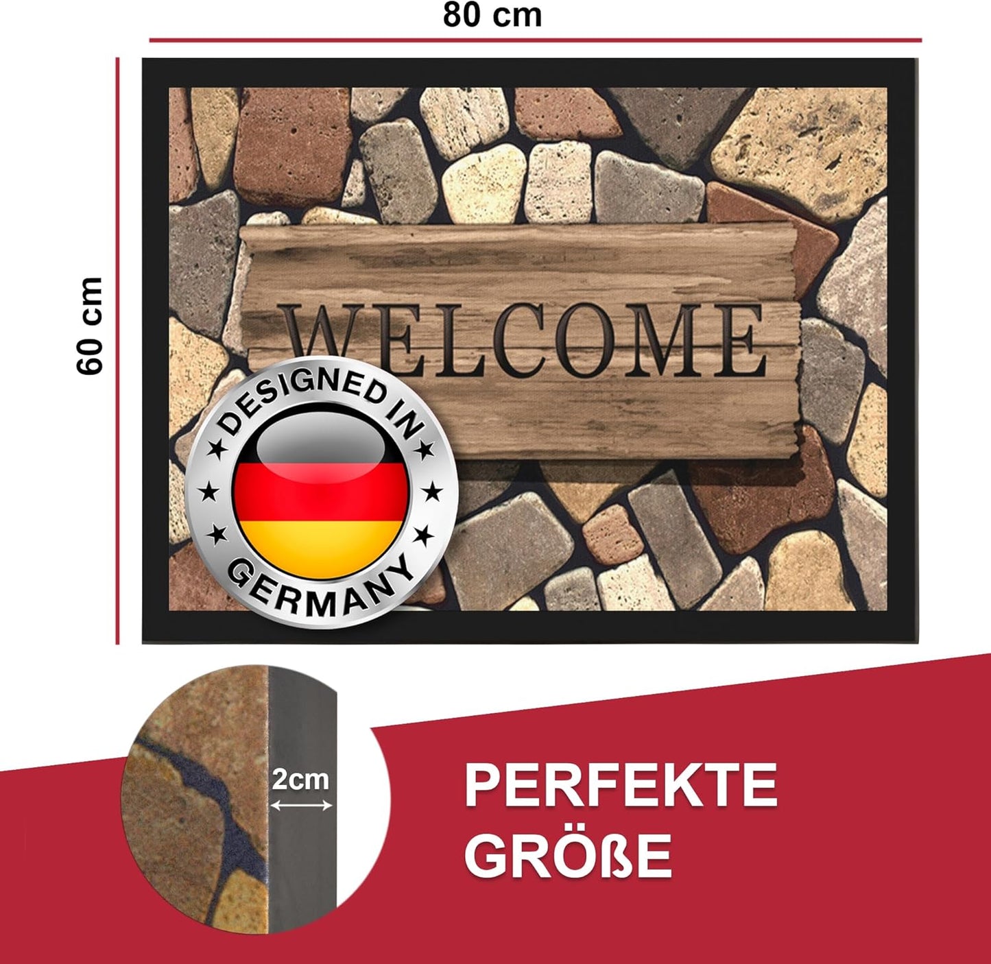 Rutschfeste Schmutzfangmatte Welcome 2, Welcome 2 60 x 80 cm (Rechteckig)