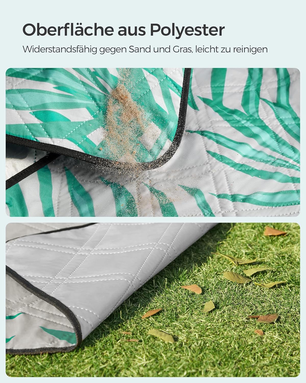 Picknickdecke wasserabweisend, 200L x 200l cm Farnmuster + Grau