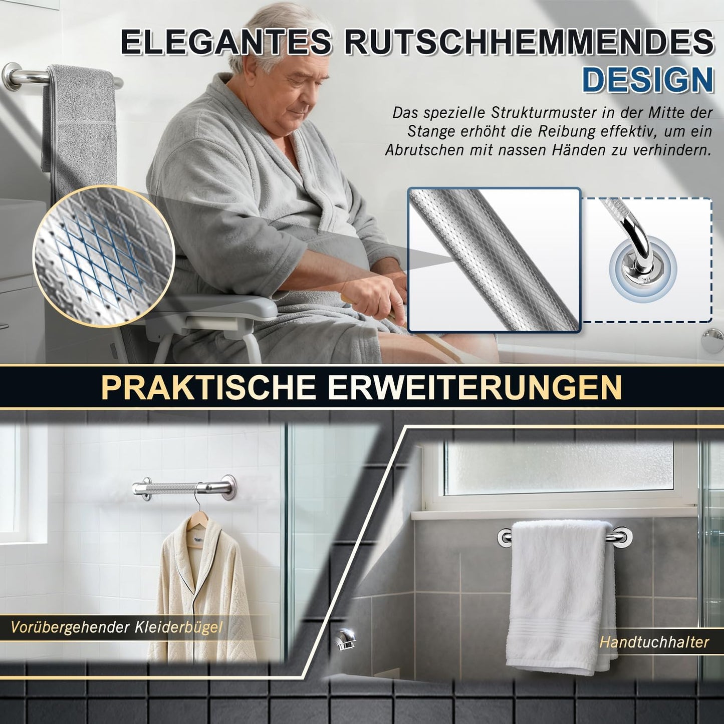 Rutschfester Badezimmer-Haltegriff, 30 cm