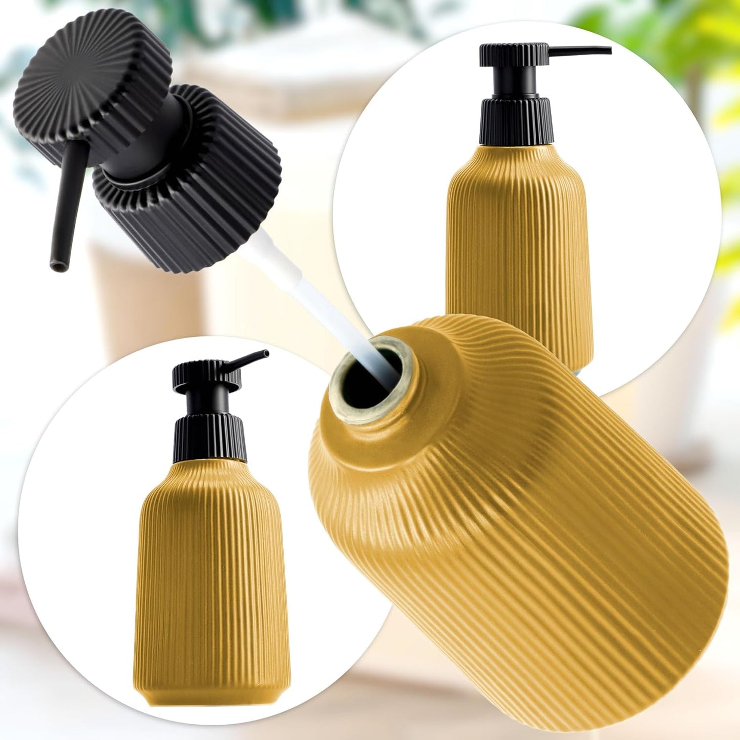 2-teiliges Badezimmer Zubehör Set mit Seifenspender und WC-Bürste, Gelb: Seifenspender, WC-Bürste 2