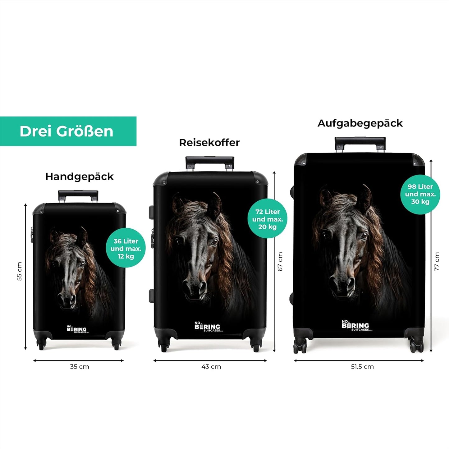 Hartschalenkoffer mit Rollen, Friesisches Pferd L