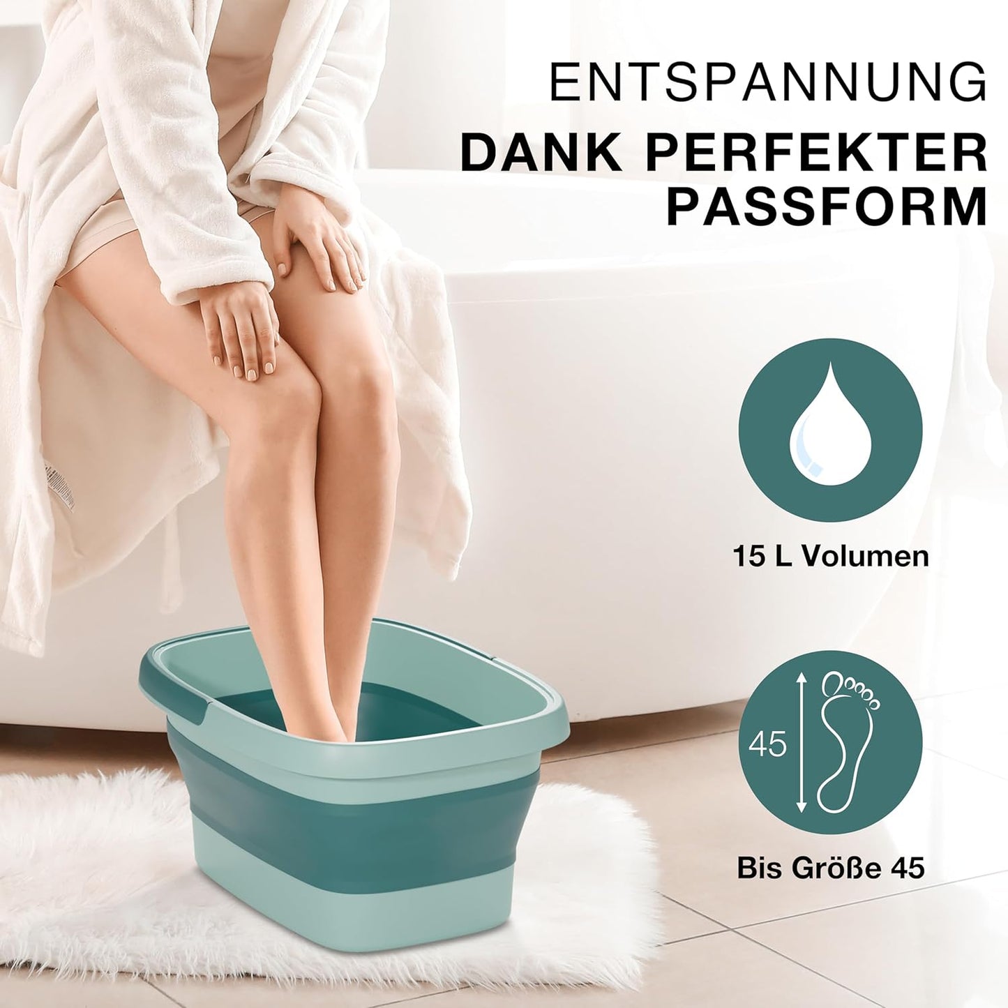 Faltbare Fussbadewanne mit Massage-Noppen, Grün