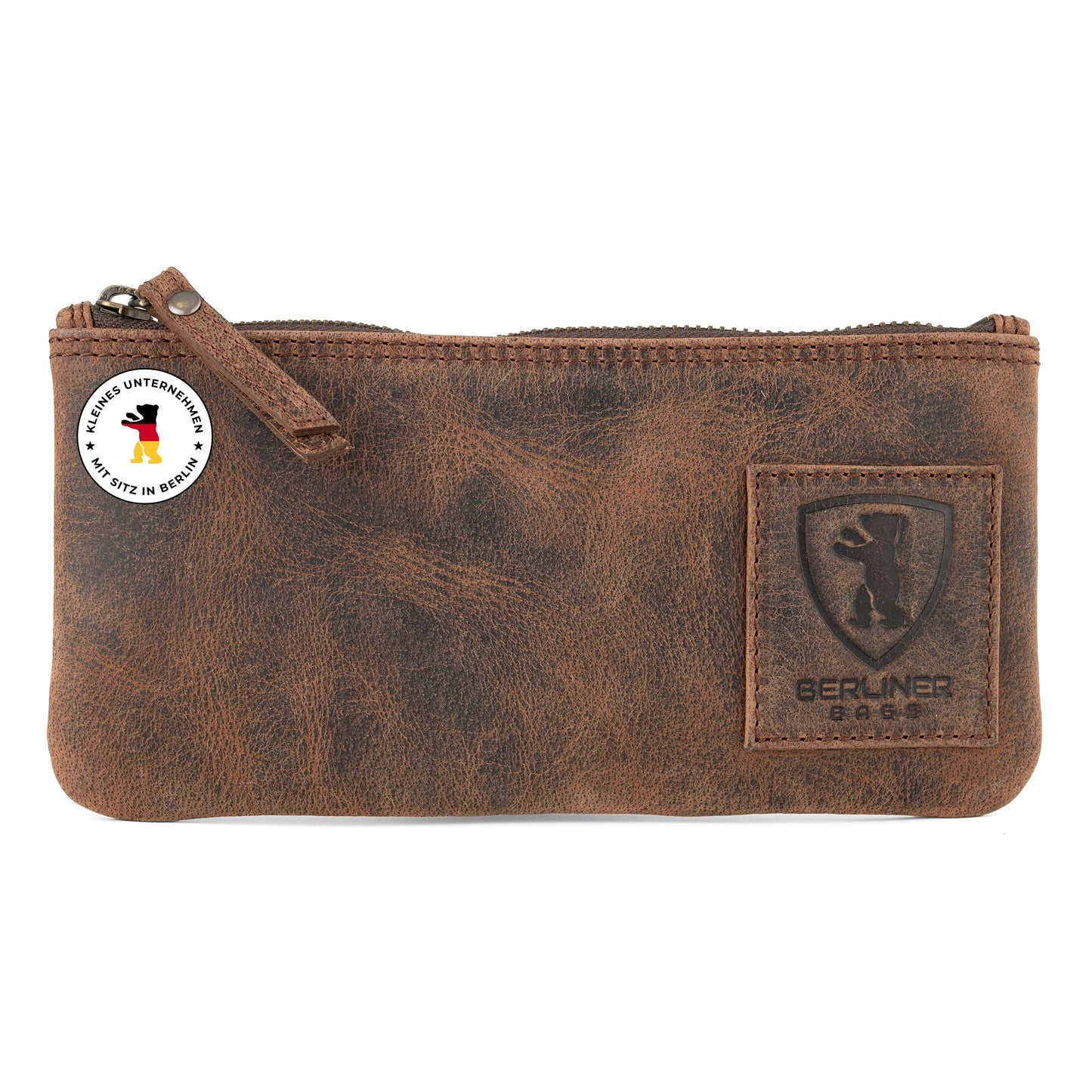 Vintage Leder-Federmäppchen mit Reissverschluss, Earth