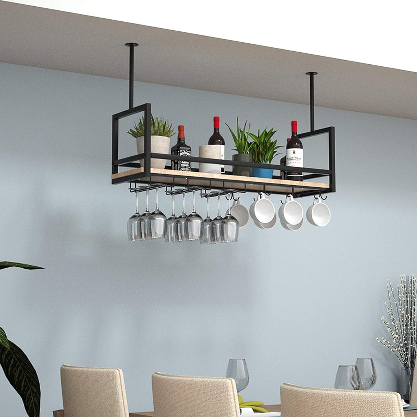 Industrielles Hängeregalsystem für Weinflaschen und Gläser, 100*30*60cm