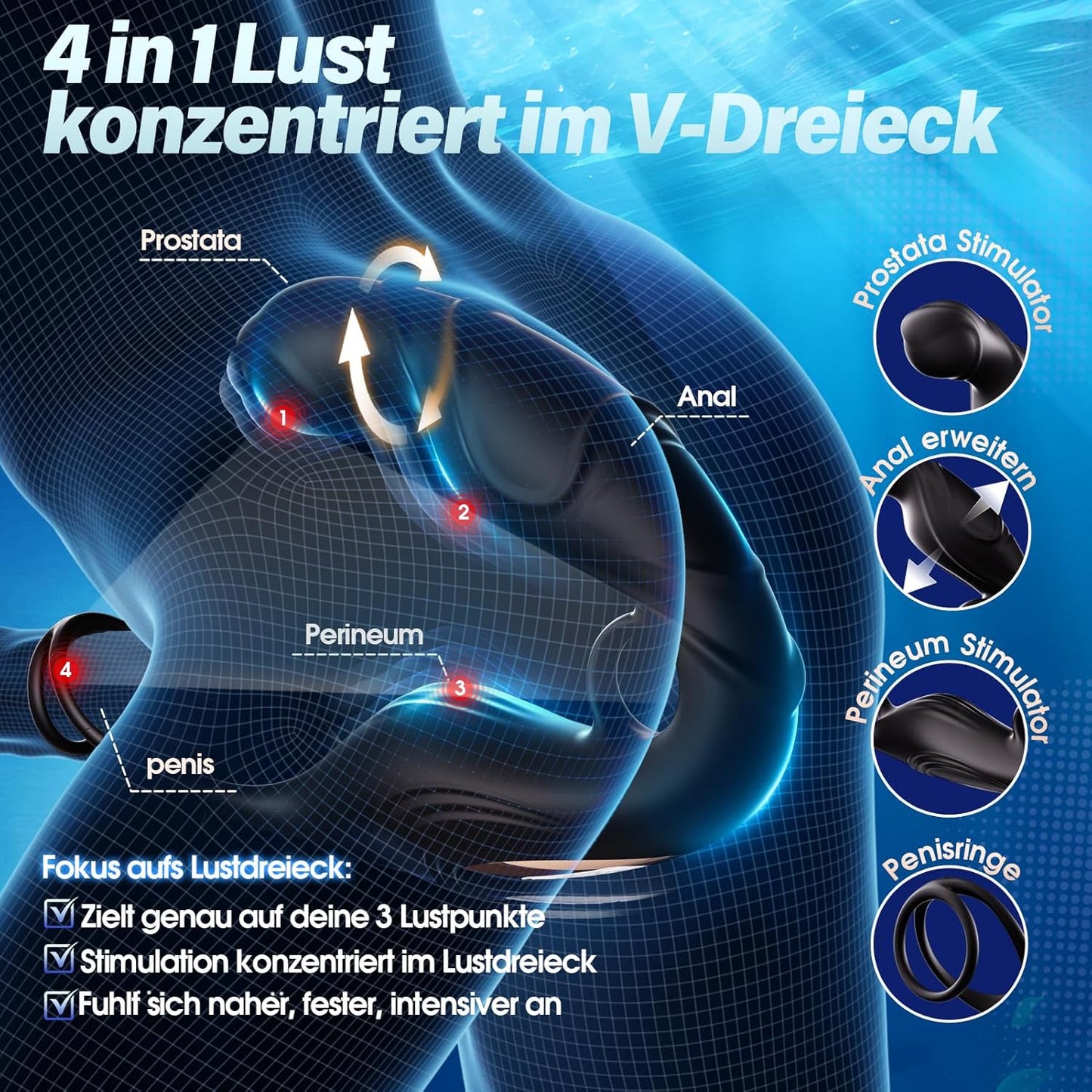 Prostata-Stimulator mit 360° Dehnung & 9 Vibrationsmodi