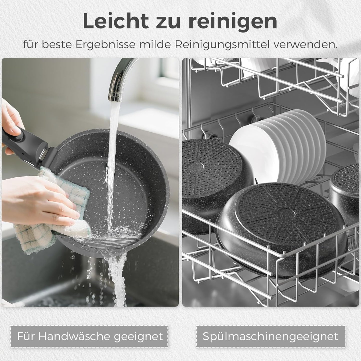 9-teiliges Antihaft-Topf- und Pfannenset, stapelbar, Grau