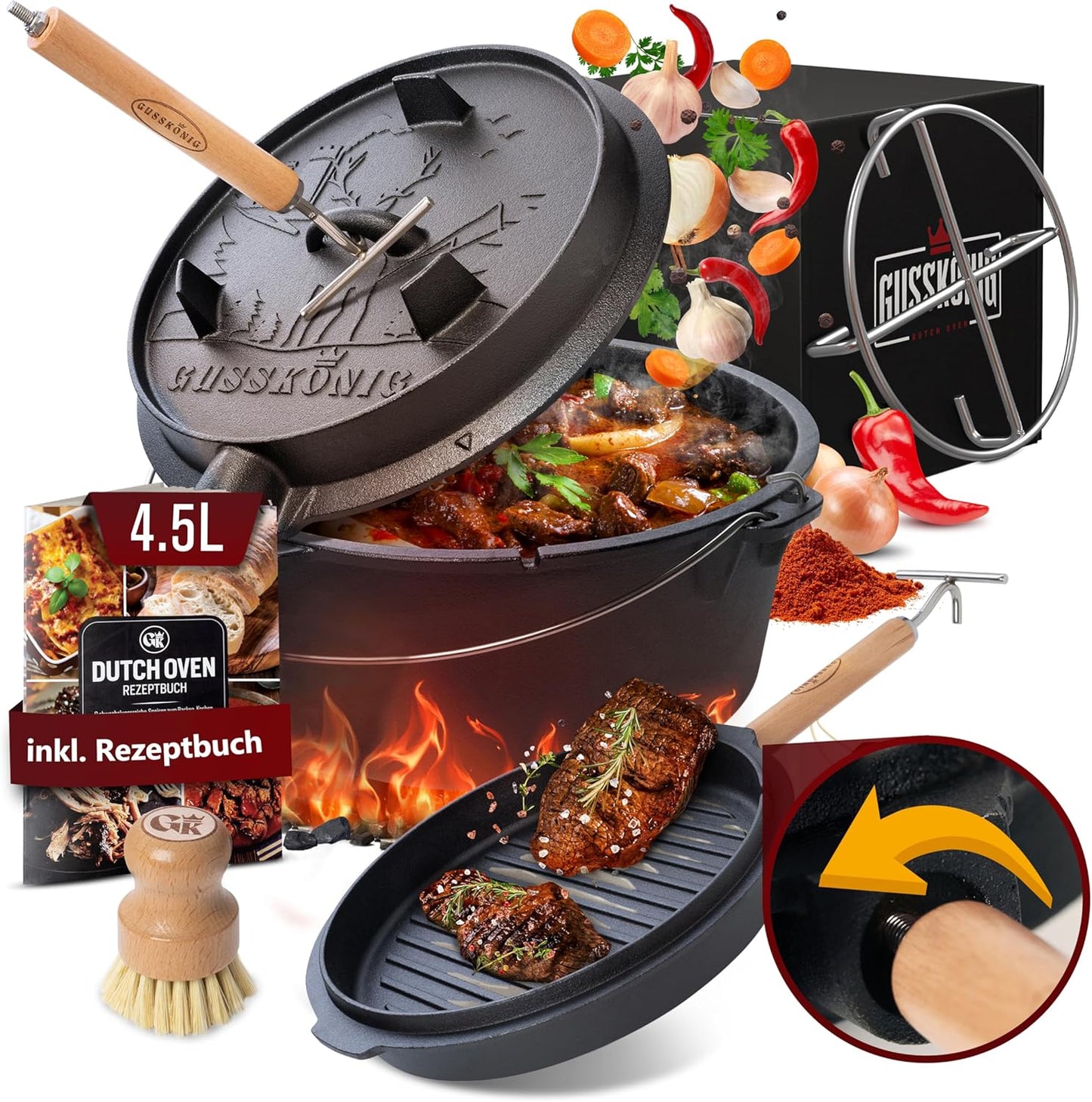 Dutch Oven Set, Topf Ohne Fuss|4,5 Liter