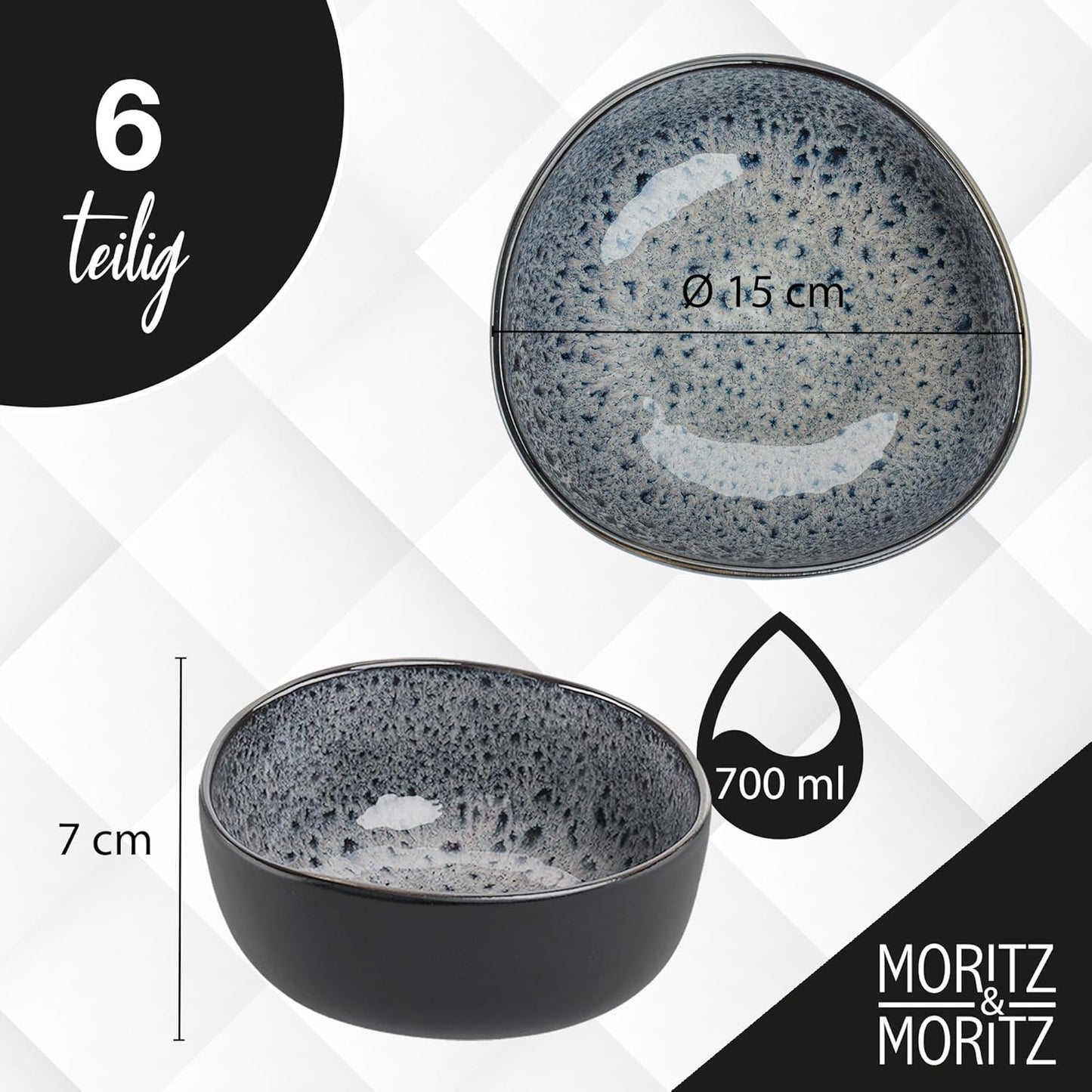 6-teiligs Müslischalen-Set, Grau Schalen (6x)