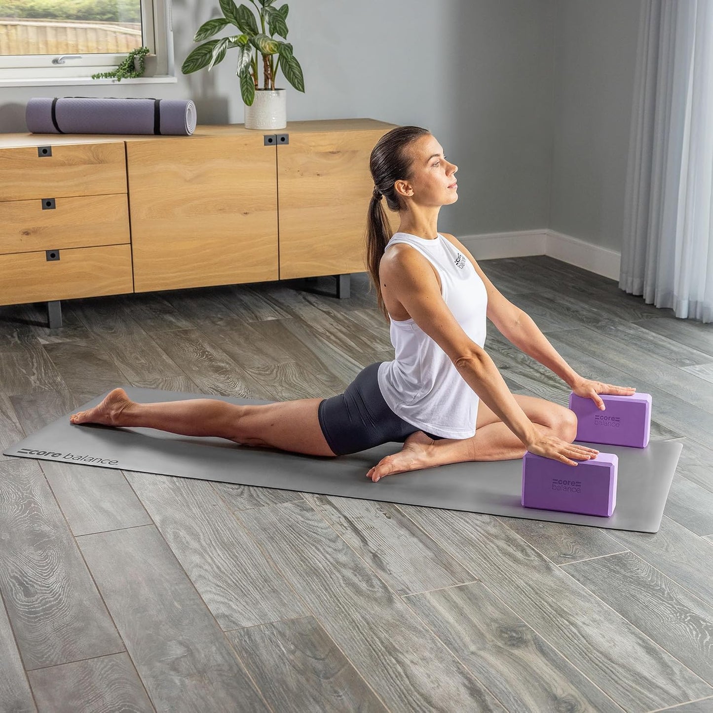 2er-Set Yoga-Block mit Gurt, Violett