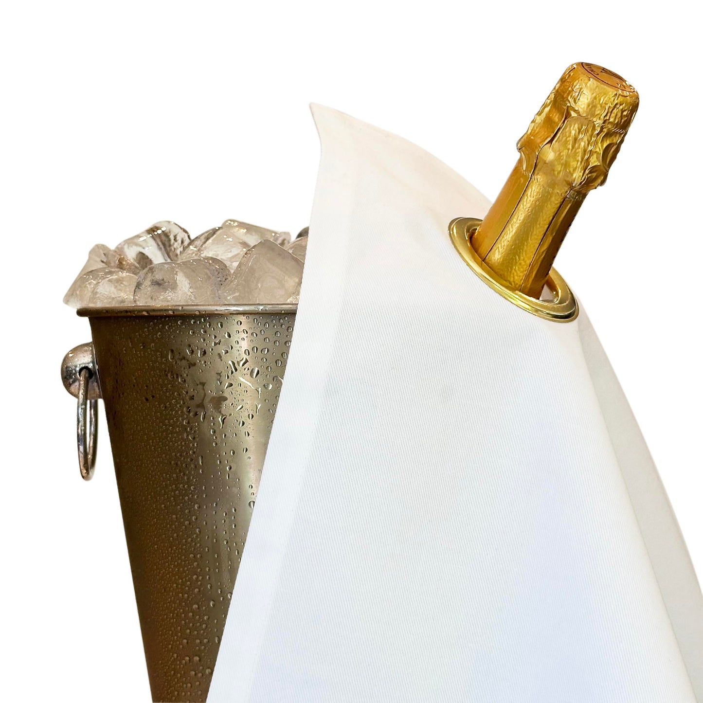 Flaschentuch mit Metallring für Eiskübel, Weiss mit Goldenem Metallring 1 Stück