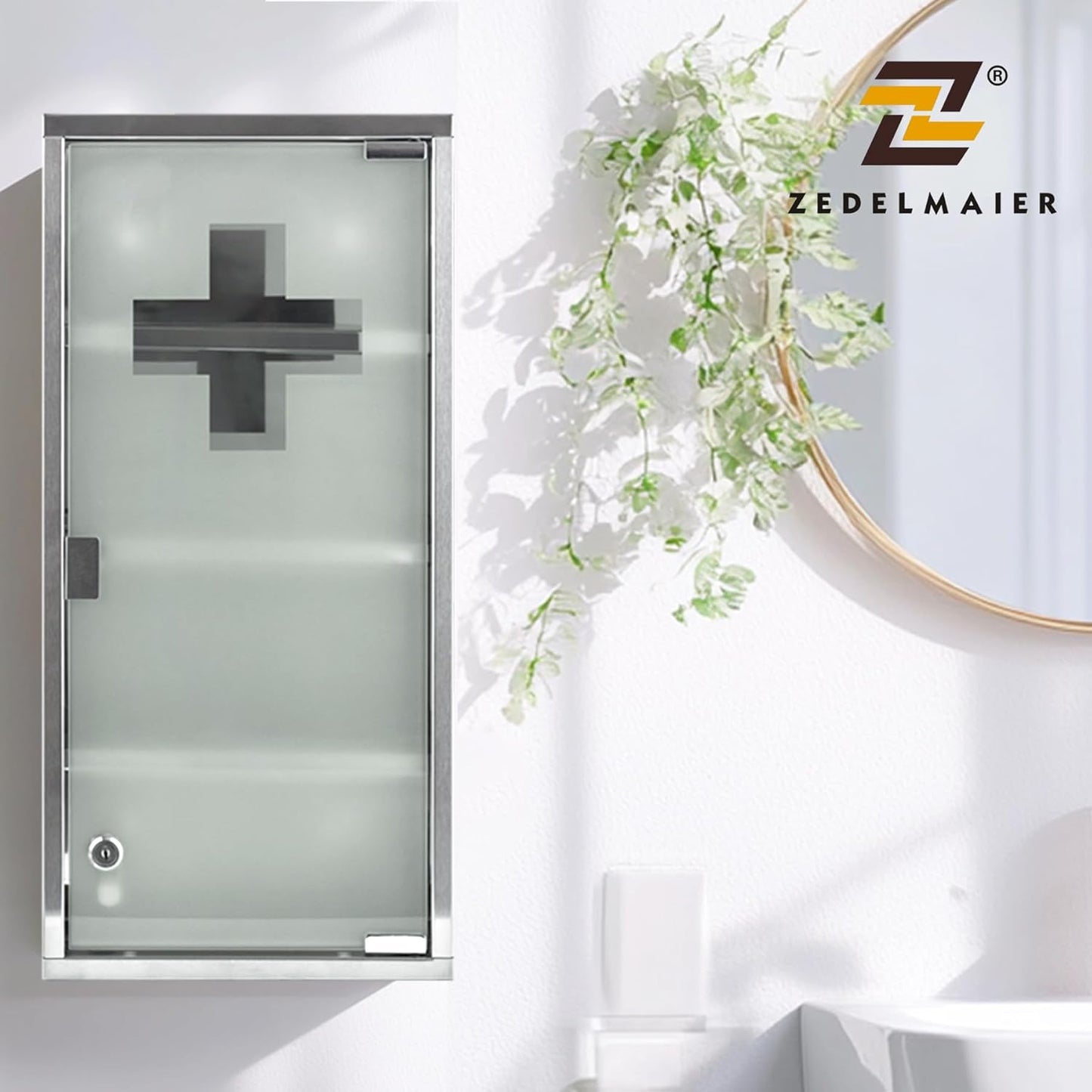 Medizinschrank, abschliessbar, 4 Fächer, Silber - 4 Fächer