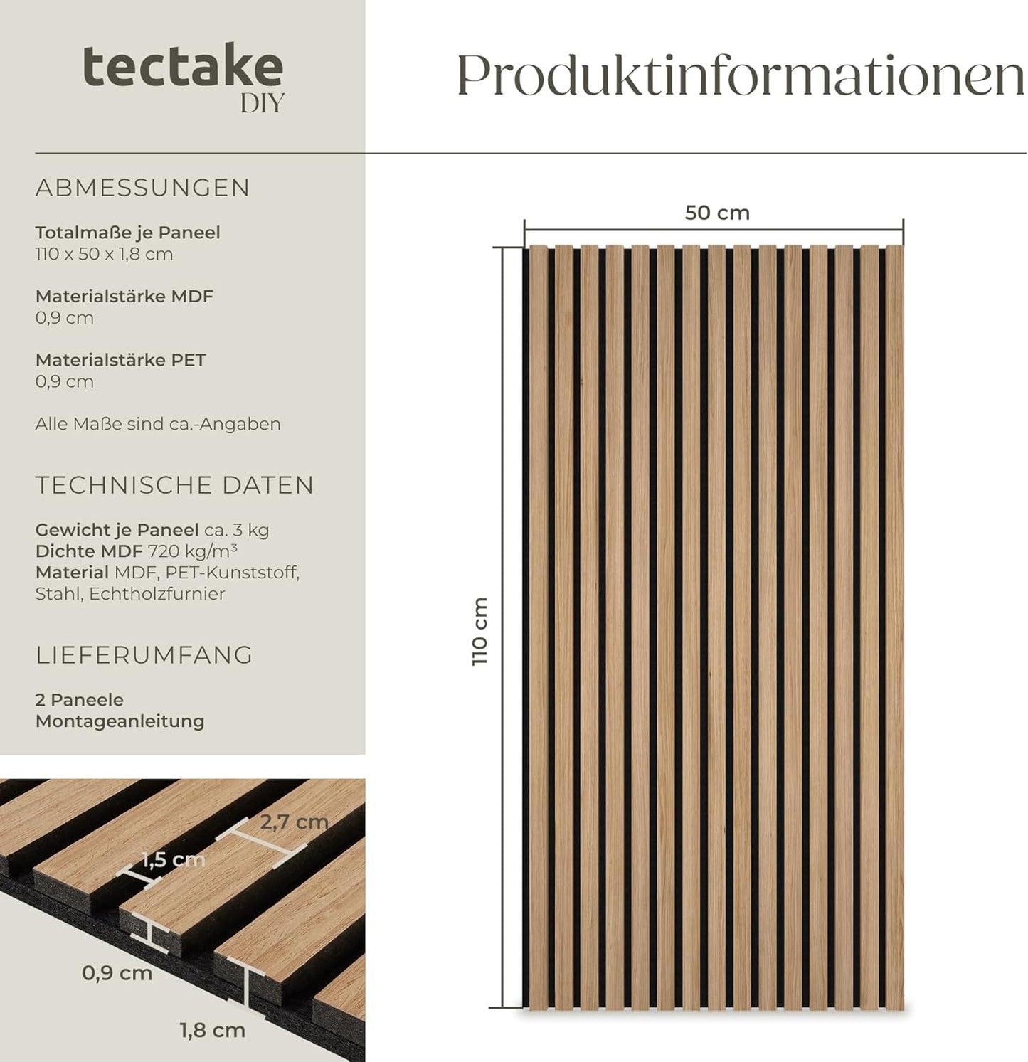 Akustikpaneele Schallschutz-Set, 2er Set Eiche