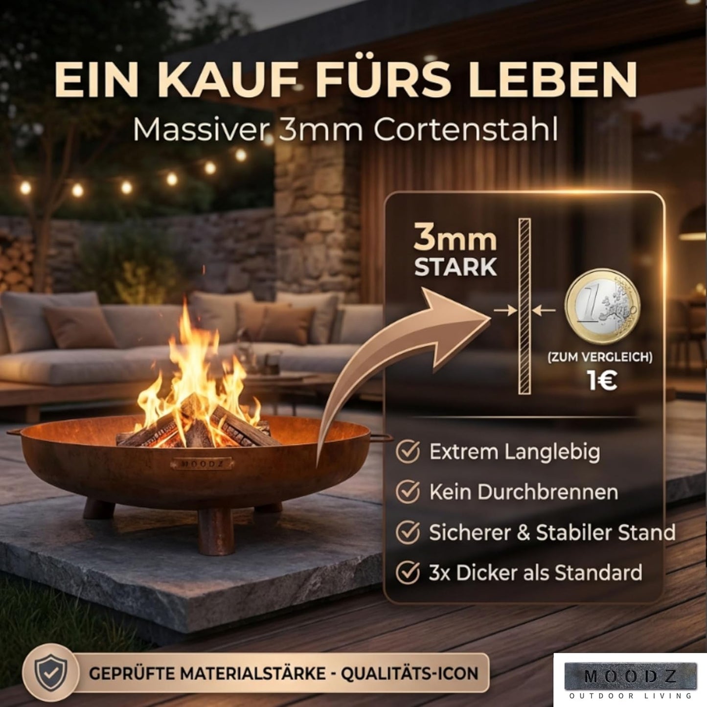 Feuerschale mit Griff, Edelstahl Ø80 cm