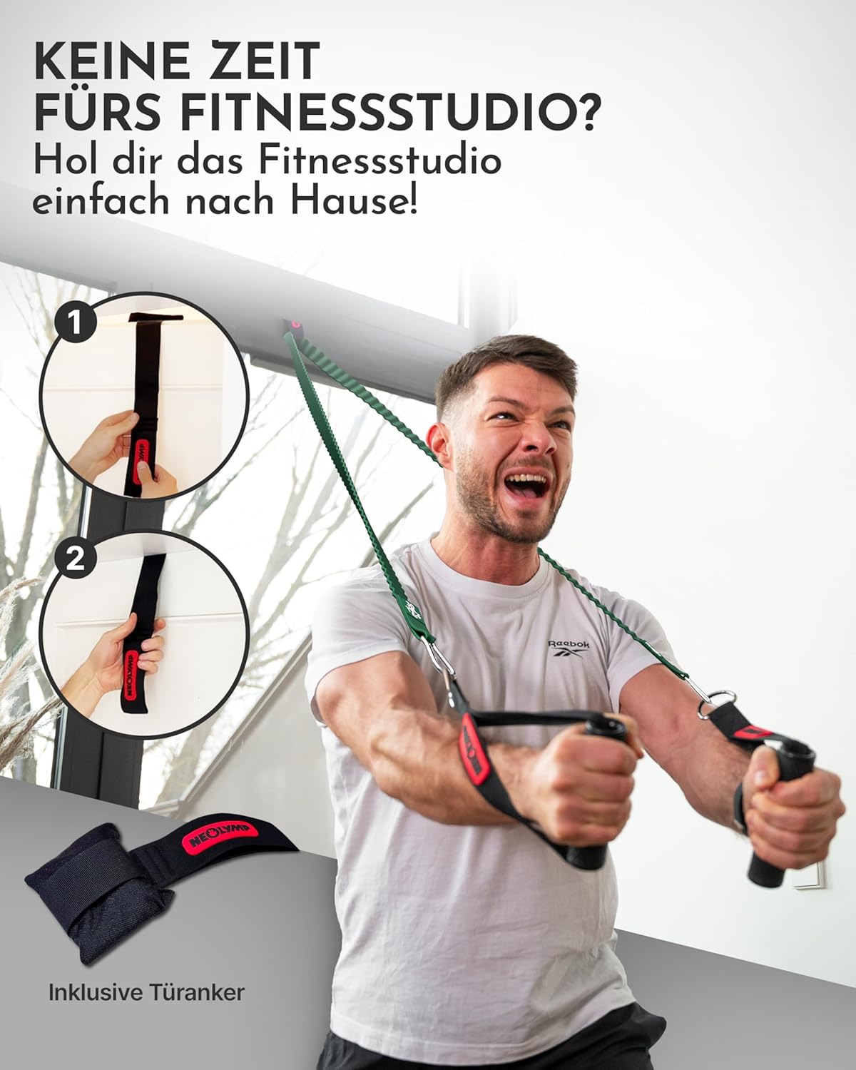 Premium Resistance Bands Set, 5er Resistance Bands Set mit Grifferweiterungen, Fußschlaufen und Türanker