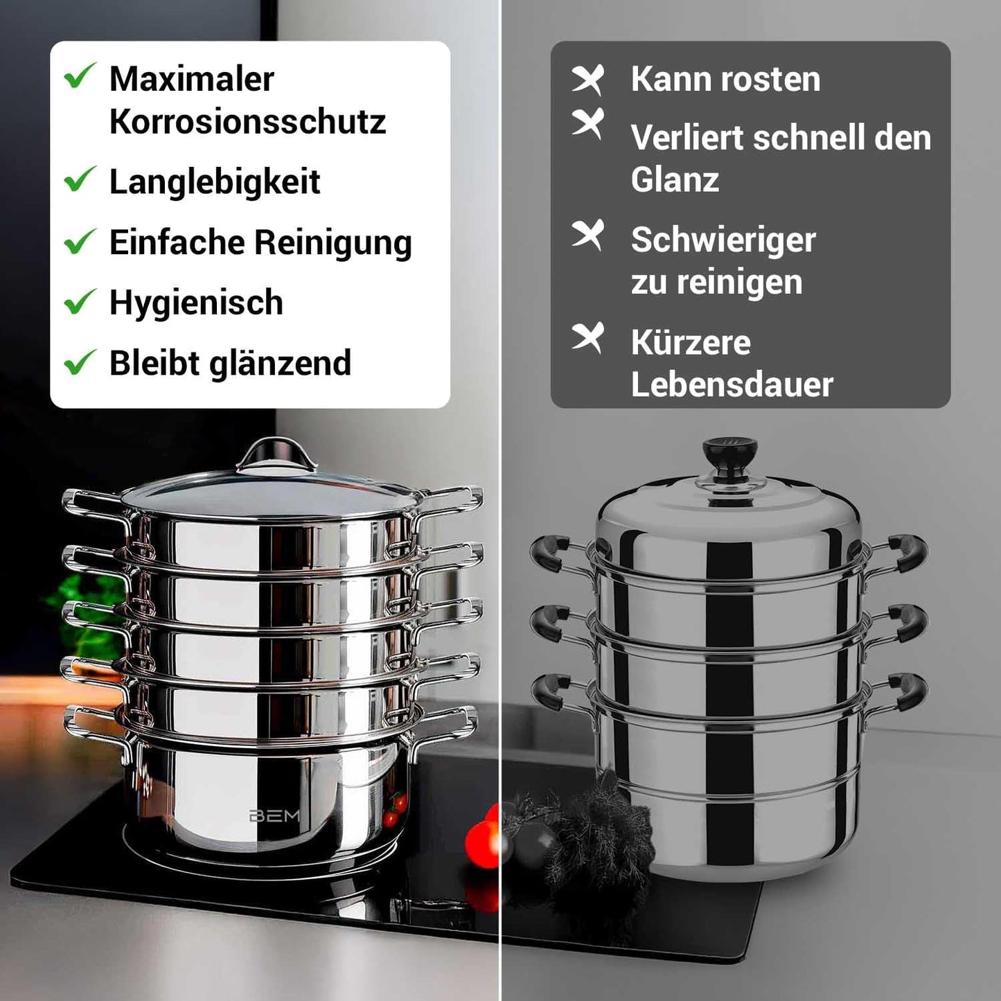 6-teiliges Dampfkocher-Set mit Dampfeinsatz, Ø 26 cm