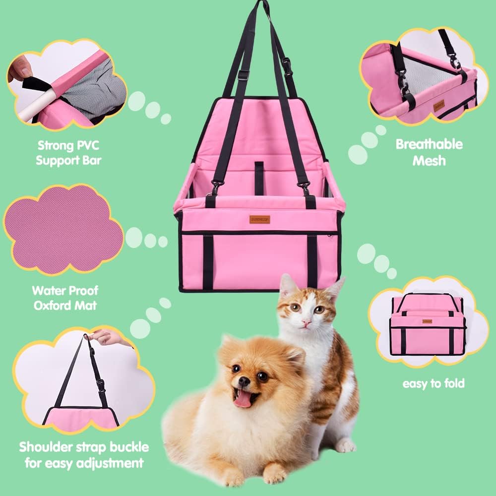 Hunde-Autositz mit Gurt für kleine Hunde, Rosa mit PVC-Rohr
