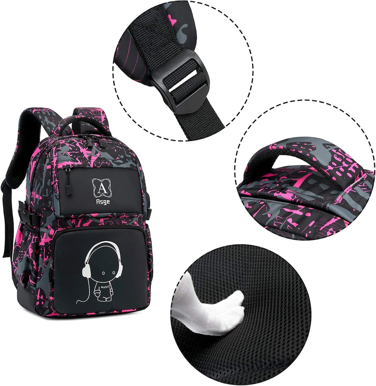 Rucksack für Teenager mit Reflektoren, Rosa