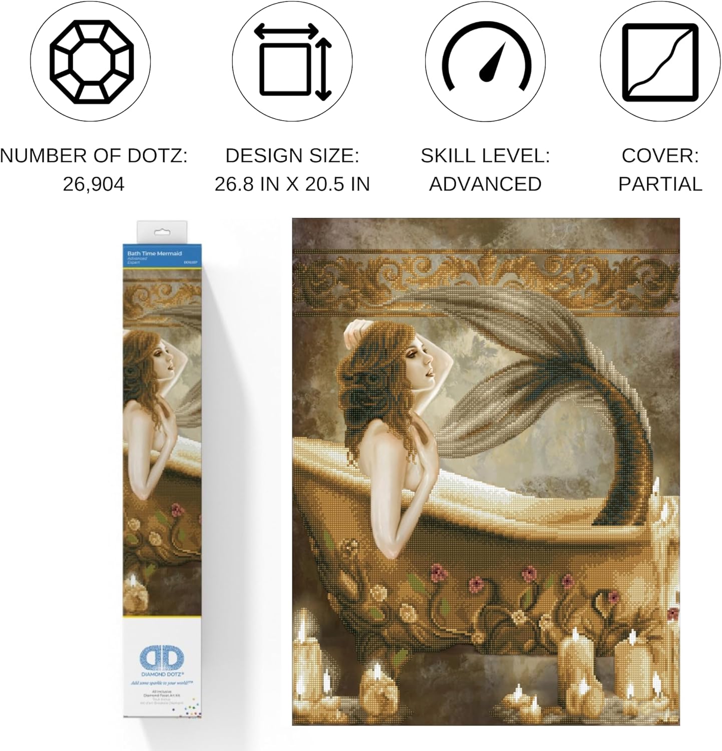 Diamond Painting: Meerjungfrau in Wanne 52 x 68 cm, Bath Time Mermaid