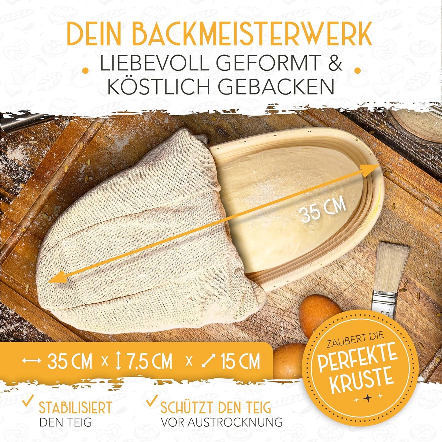 Gärkörbchen & Bäckermesser-Set, 35 cm x 14 cm x 7 cm