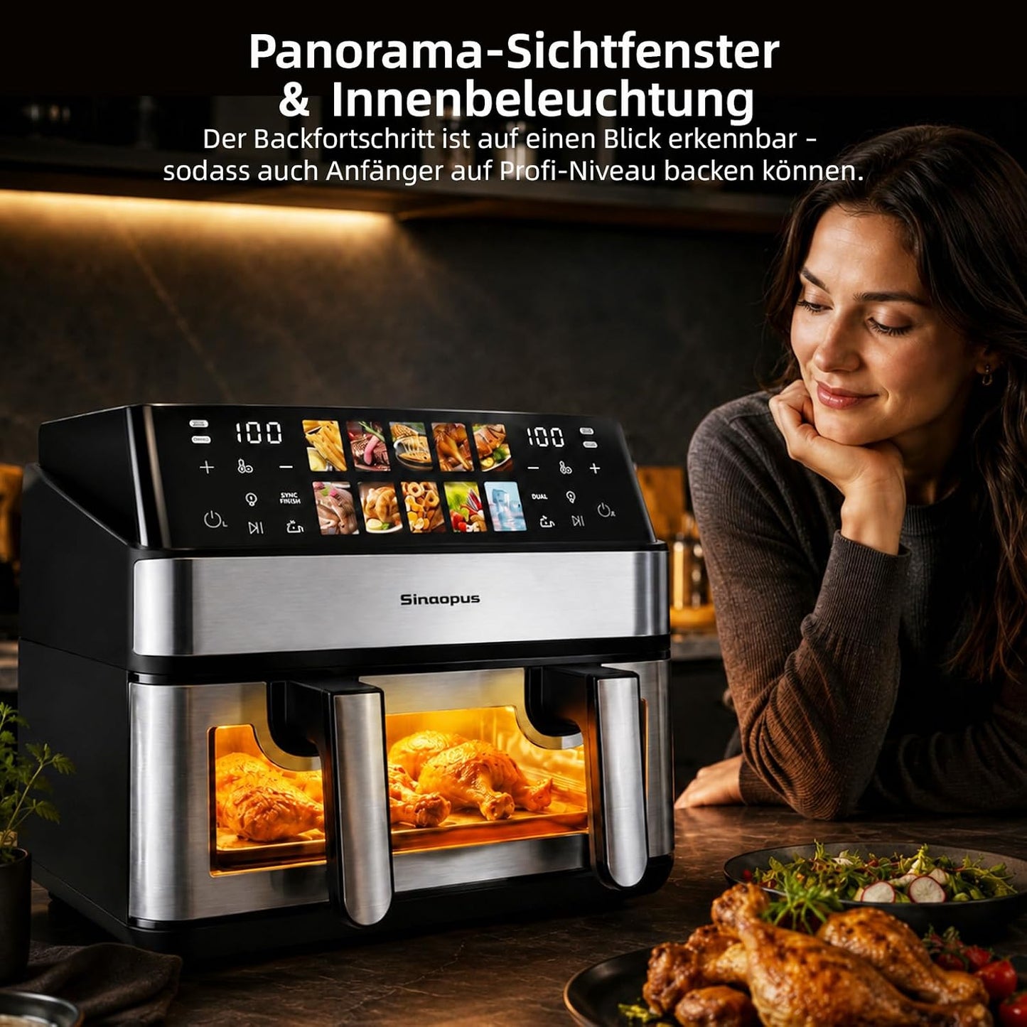 903A Heissluftfritteuse mit Dual Cook und Touchscreen, 903a-schwarz