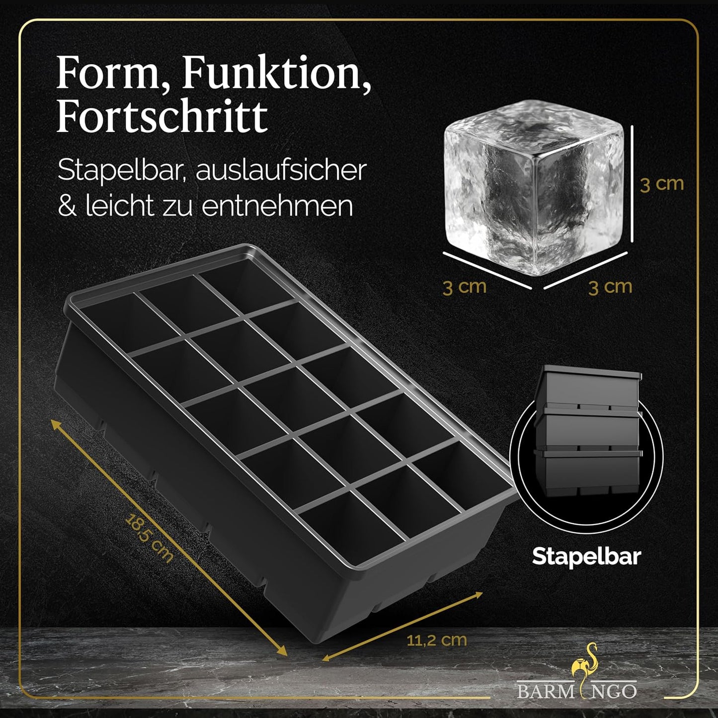 3er-Set XXL-Eiswürfelform, 15 XXL Würfel Schwarz 3