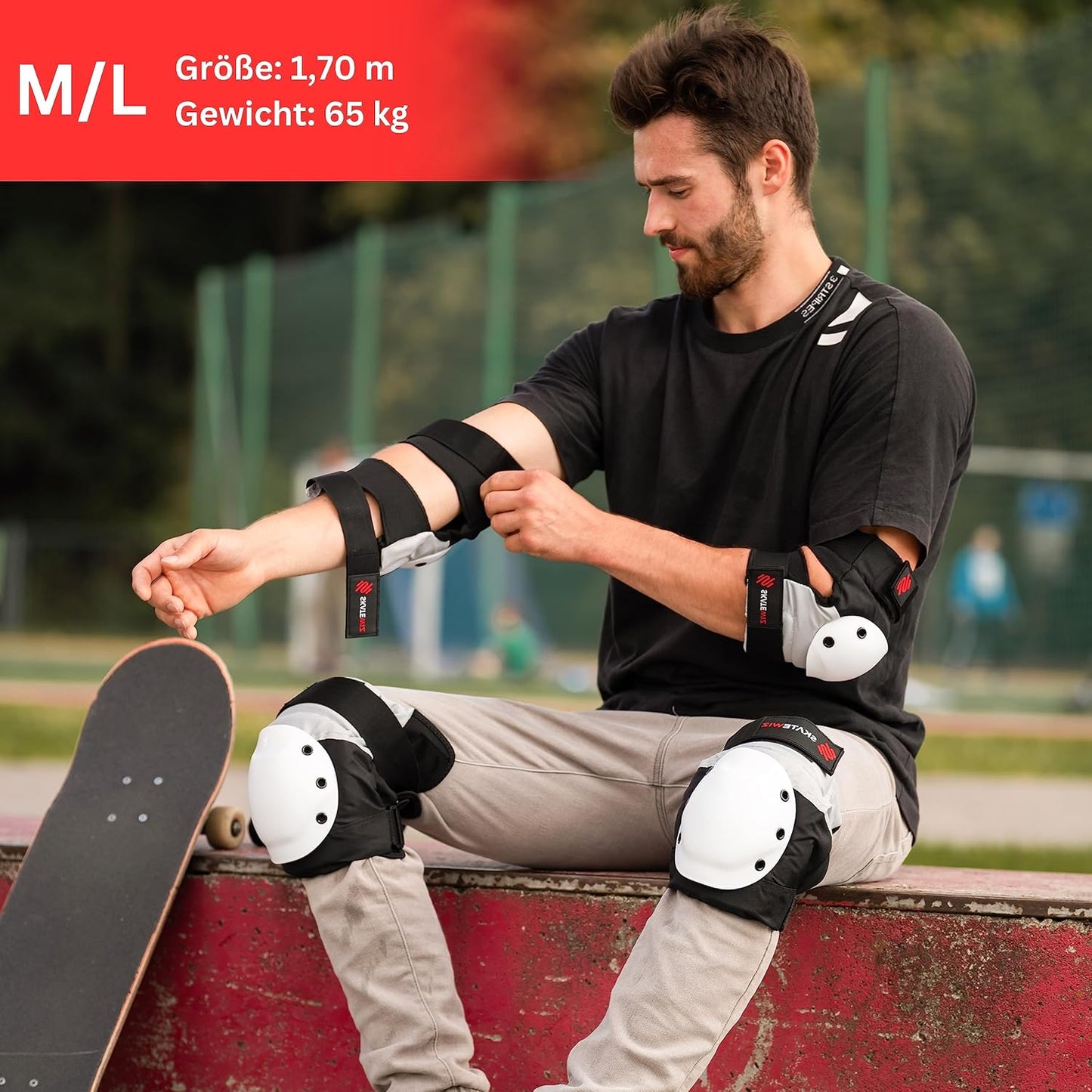 Inliner Schoner-Set mit Neopren-Sleeves (6-teilig), M - Teenager ab 14 Jahre Grau Weiss