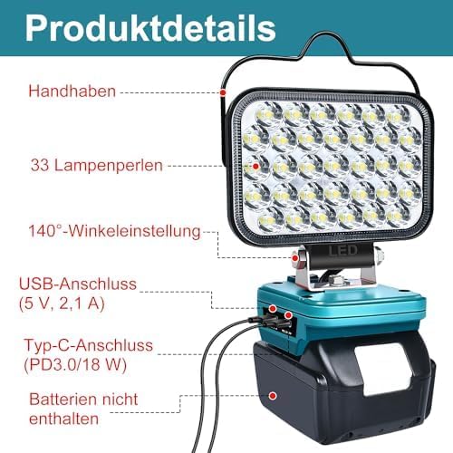 Kabellose LED Arbeitsleuchte, Blau