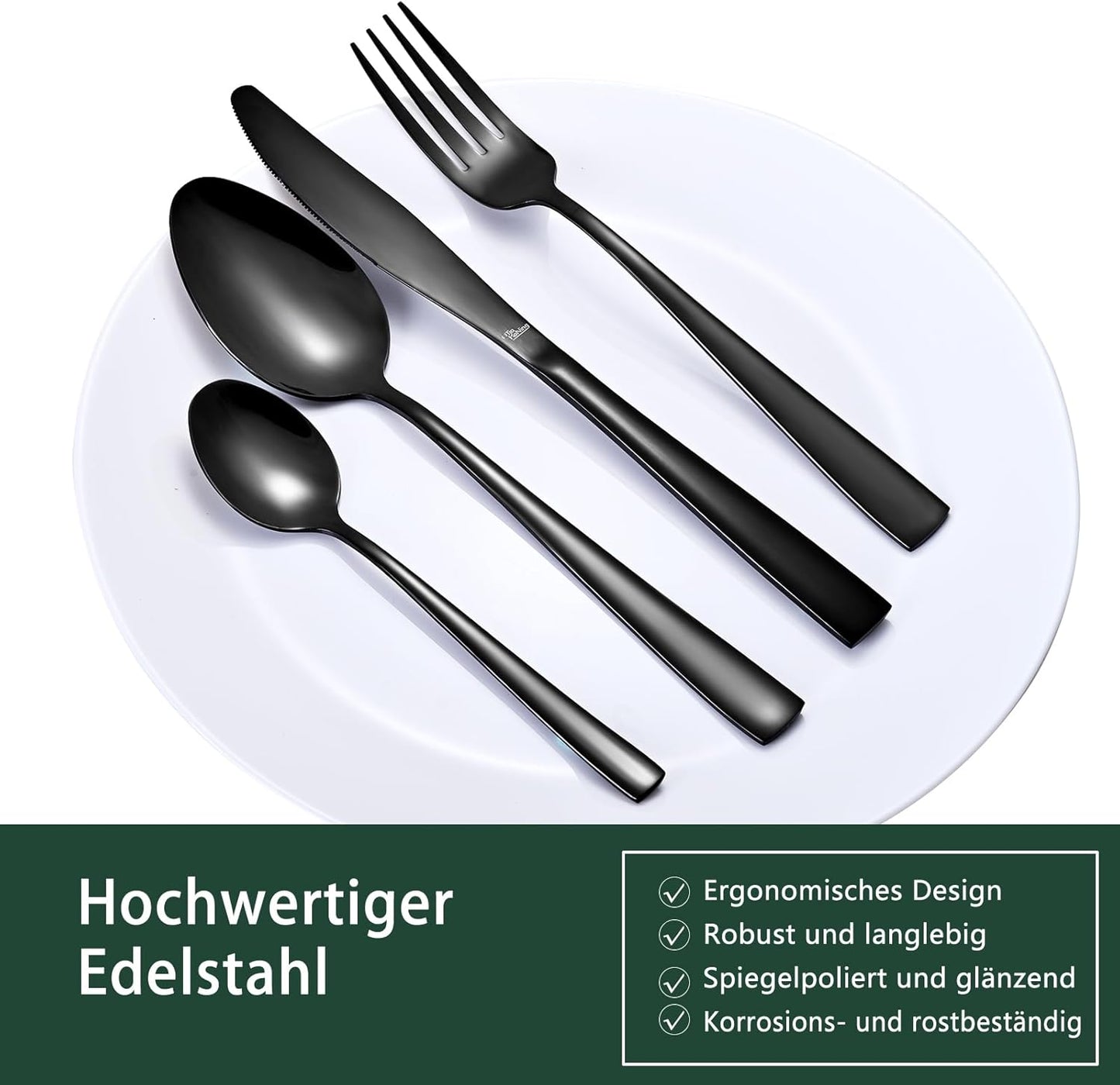 Spülmaschinenfestes Besteckset, 32 - teilig Schwarz