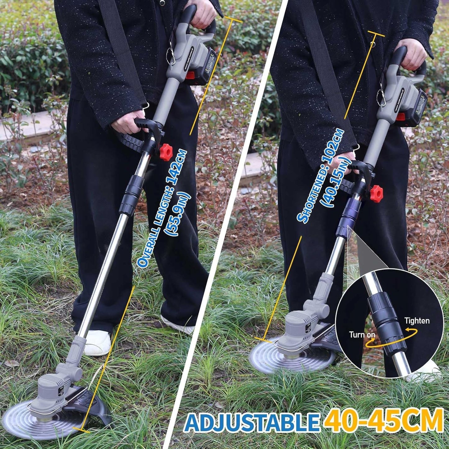 Akku-Rasentrimmer Set mit Unkrautbürste, Grau-a