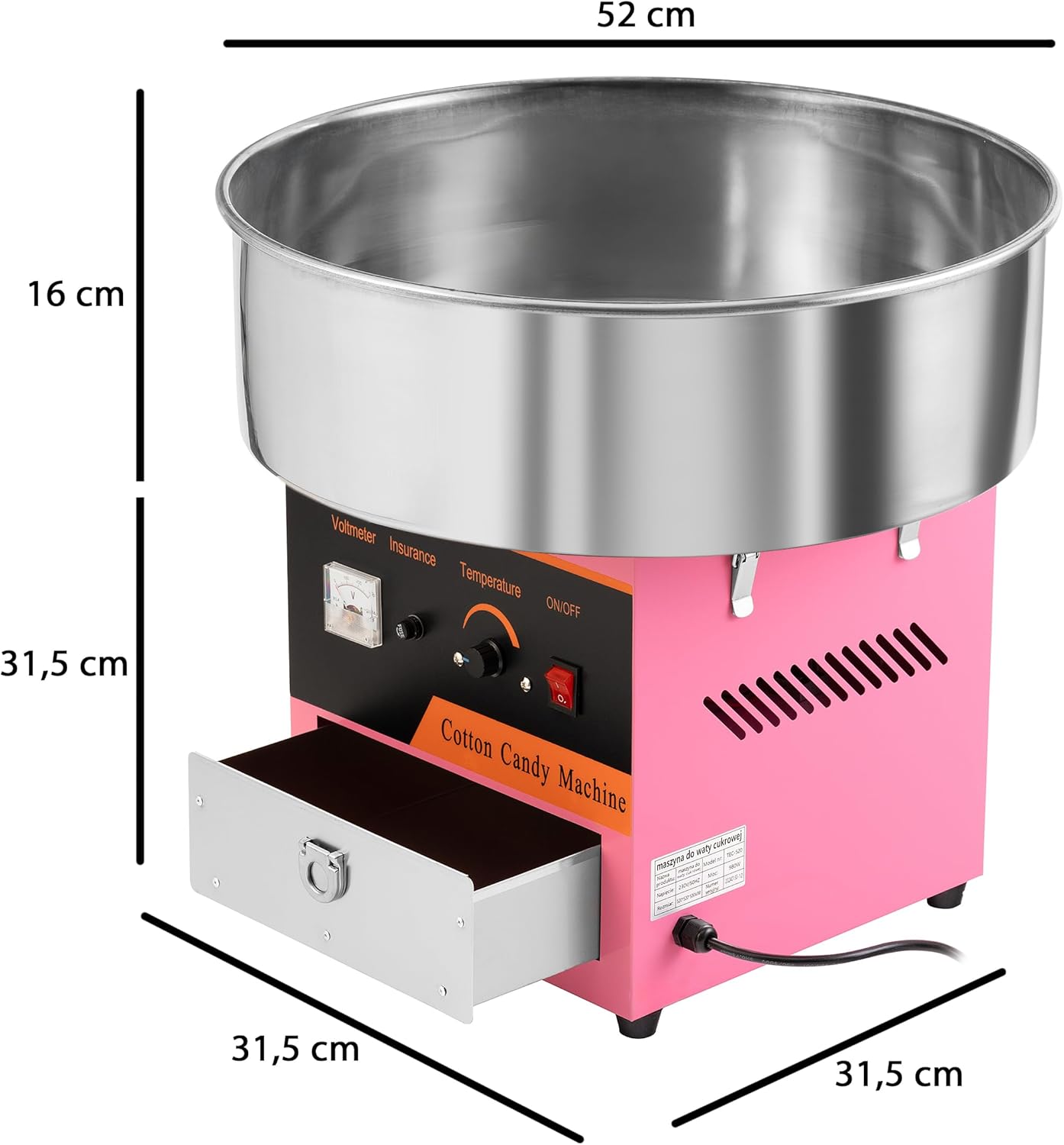 X41 Zuckerwattemaschine mit Temperaturregelung, 980 Watt