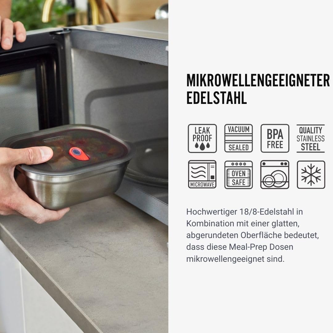 Multifunktions Lunchbox Set Edelstahl (3 Grössen), Eckig 600 ml, 900ml, 1,2L