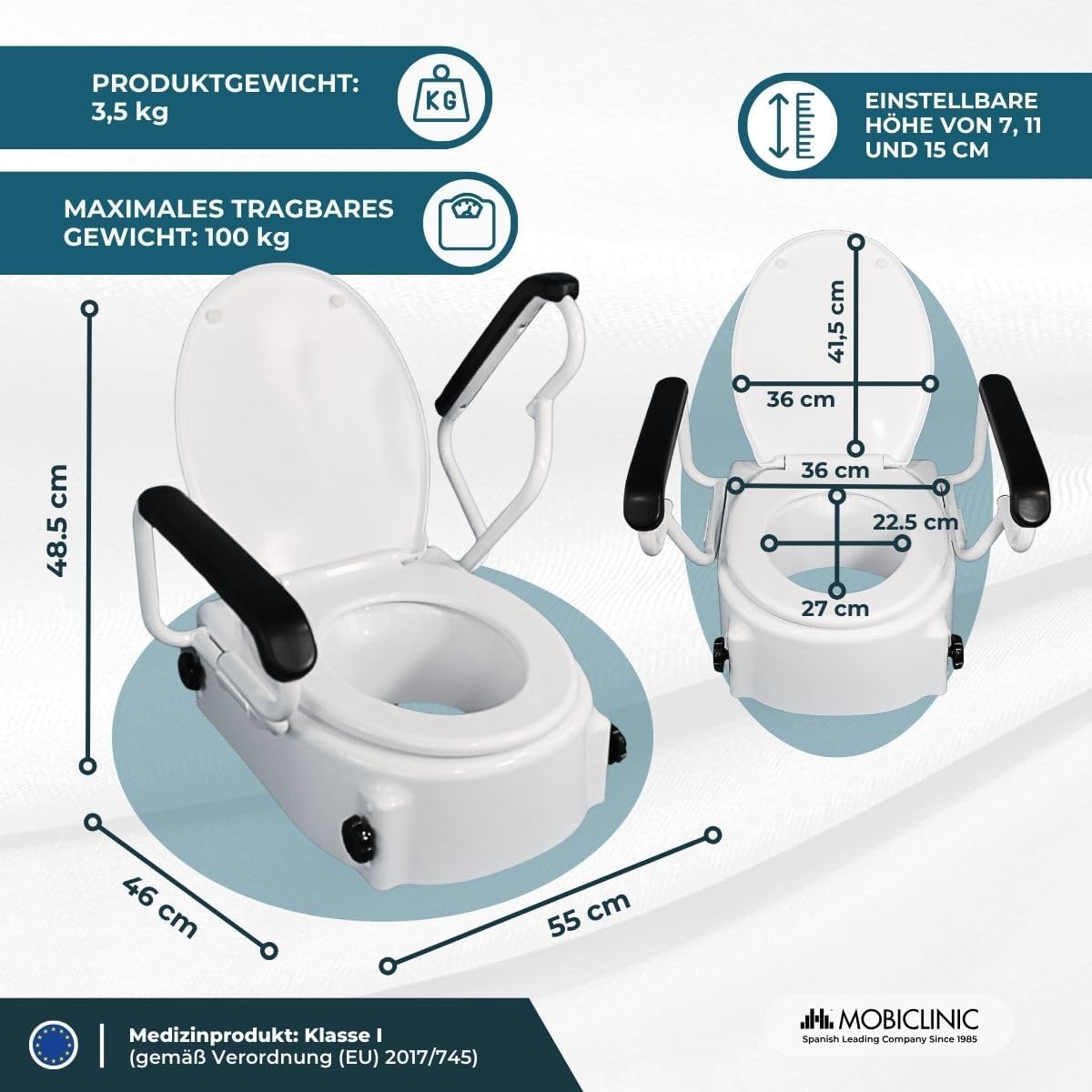 Toilettensitzerhöhung mit klappbaren Armlehnen