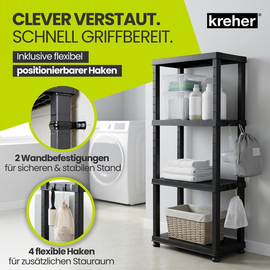 Steckregal mit 4 Böden für Haushalt & Garage, Schwarz 1