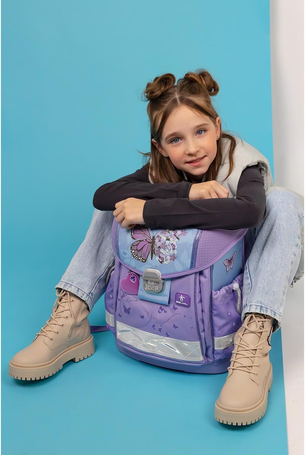Classy Schulranzen-Set (4-teilig), M Purple Blue Butterfly