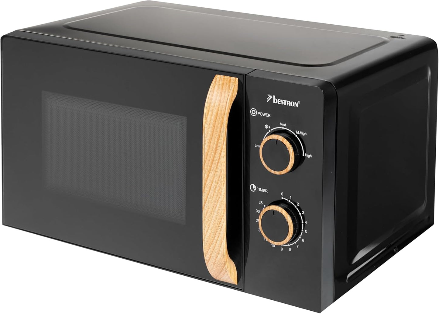 Mikrowelle mit Timer & Drehteller, Black & Wood Collection, Schwarz/Holz