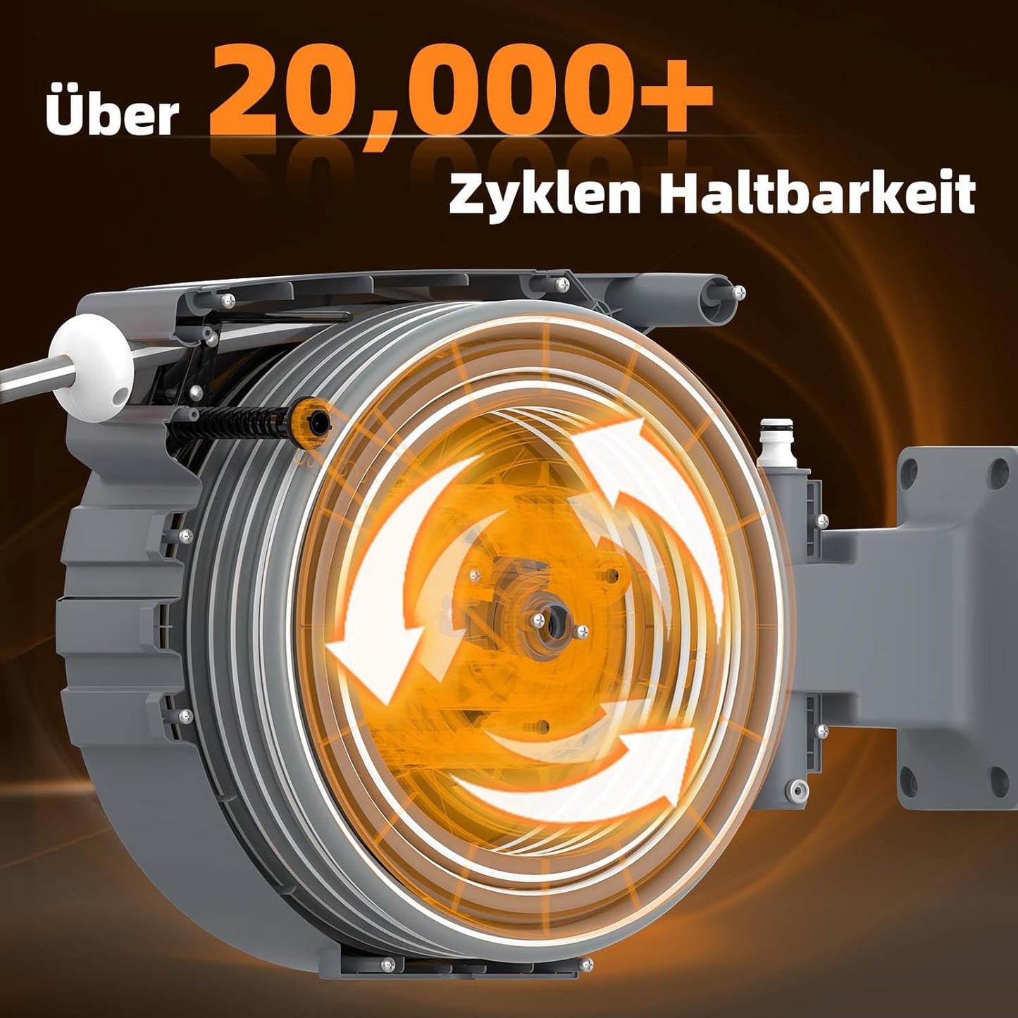Schlauchaufroller mit Aufroll-Automatik & 7 Sprühmustern, Grau-weiss 25 m