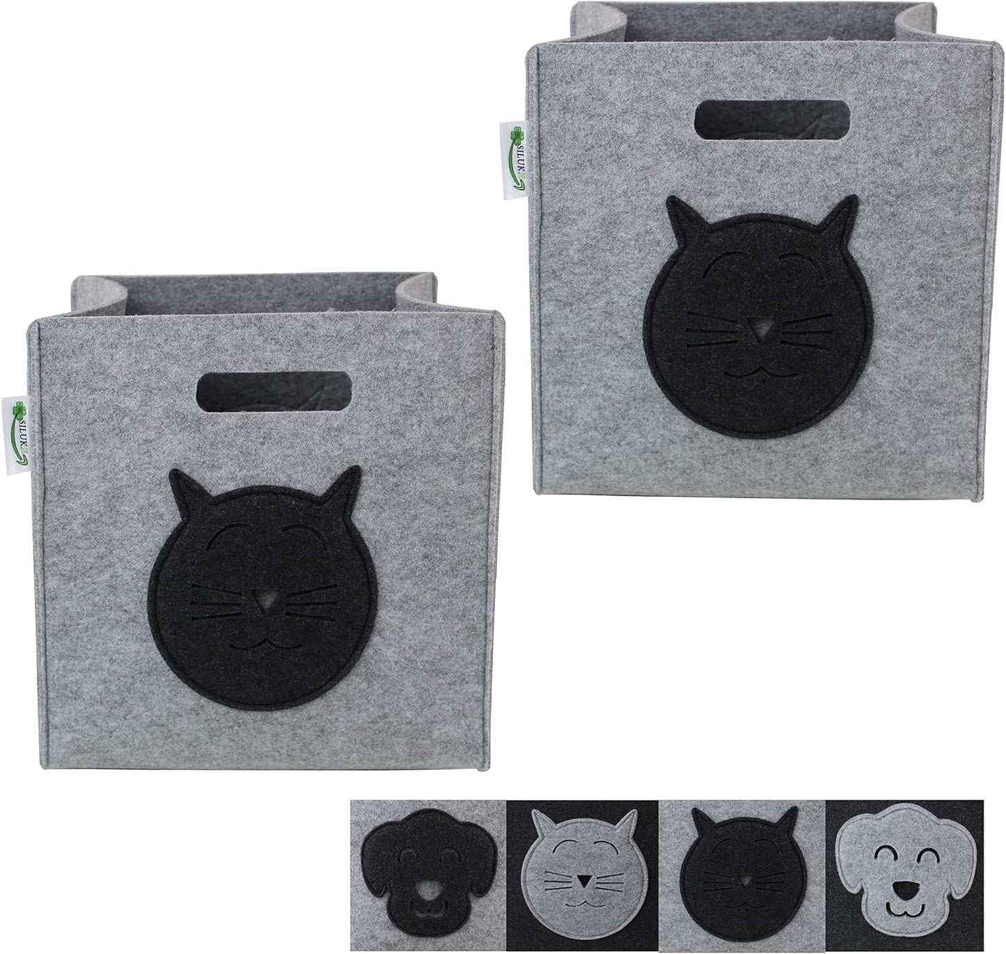 Faltbare Aufbewahrungsbox für Kinderzimmer, 2er-Set mit Katzenmotiv, Grau 2 x Katze