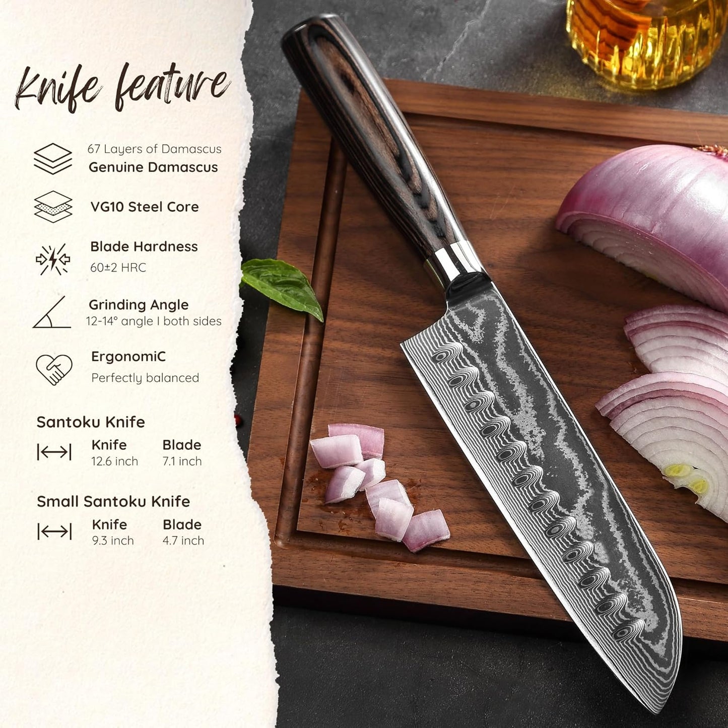 2er Set Damast Santokumesser, Edib Essentials (Santoku Set)