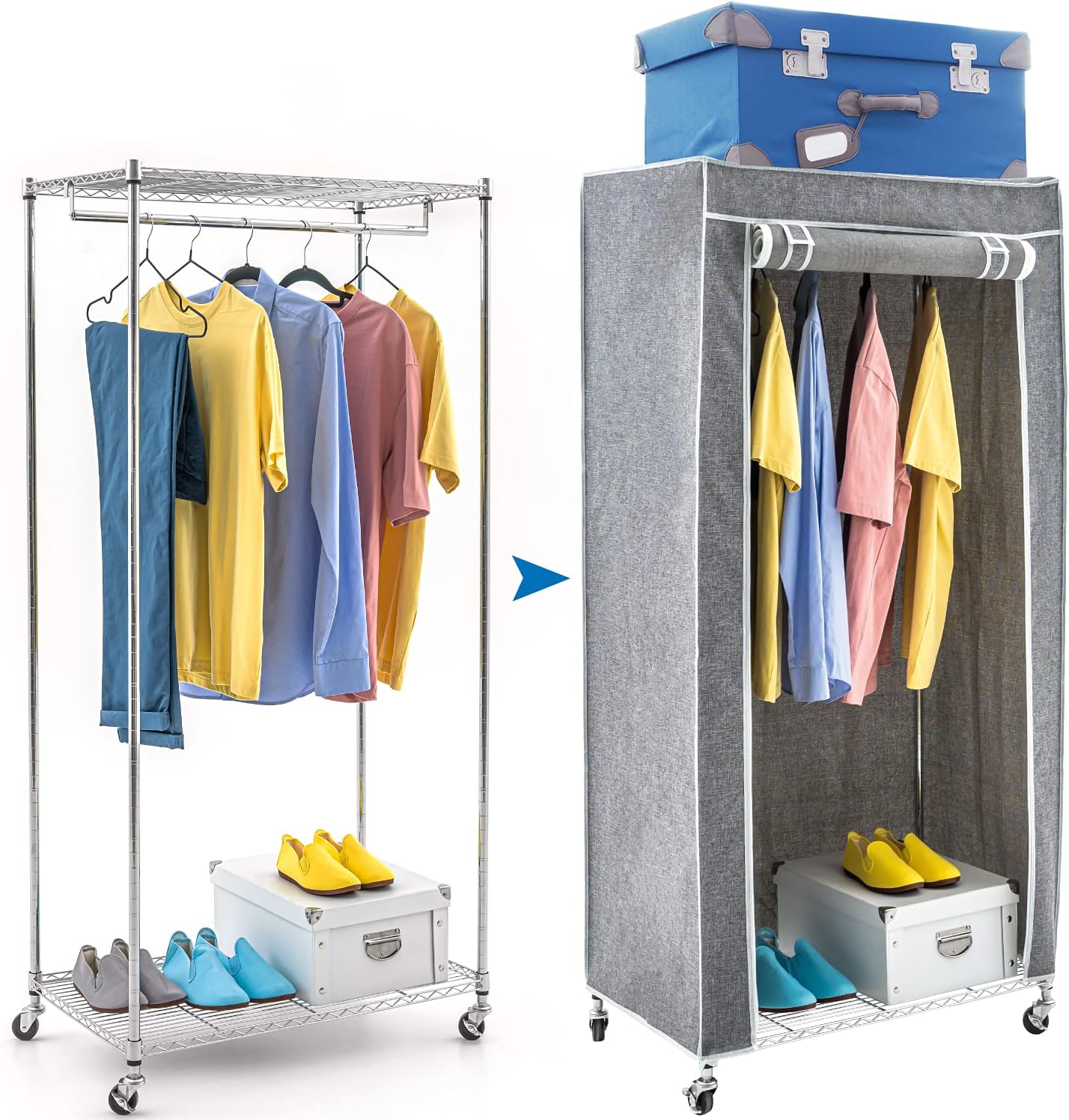 Stoffschrank Buffalo mit Rollen und Ablage, Grau
